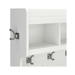 Bush Furniture Storage Cabinets<Woodland 40W Hall Tree and Shoe Storage Bench with Shelves, White Ash (WDL002WAS)