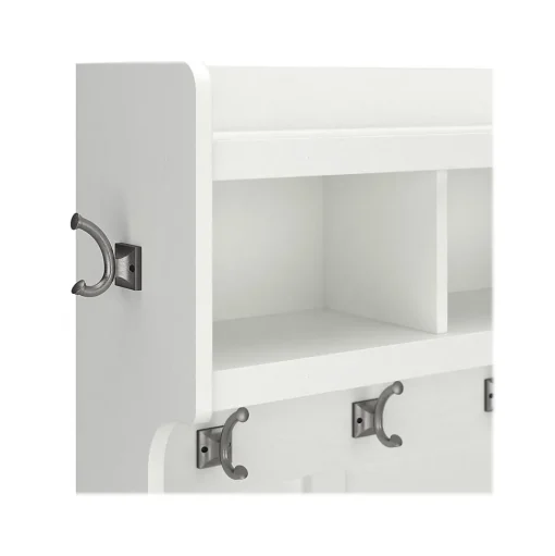 Bush Furniture Storage Cabinets<Woodland 40W Hall Tree and Shoe Storage Bench with Shelves, White Ash (WDL002WAS)