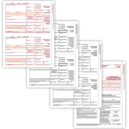 ComplyRight Tax Forms<2024 1099-MISC Tax Form, 4-Part, 2-Up, Copy A, B, C/2, 1096 Transmittal, 25/Pack (610325)