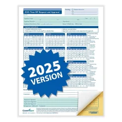 ComplyRight Hr Forms<2025 Time Off Request and Approval Form, 2-Part, 50 Forms/Pack (A0030)