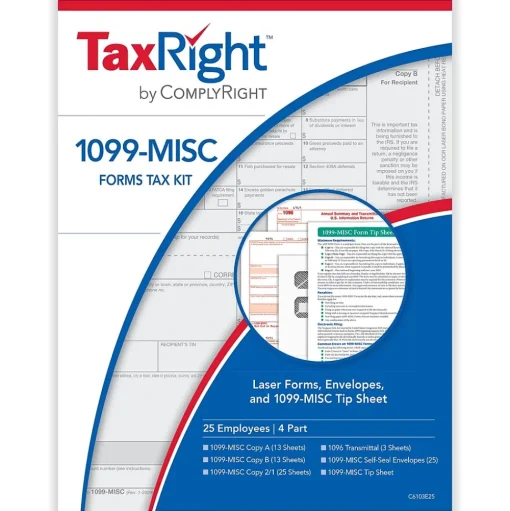 ComplyRight Tax Forms<TaxRight 2024 1099-MISC Tax Form Tax Form Set with Envelopes, 4-Part, 25/Pack (SC6103E25)