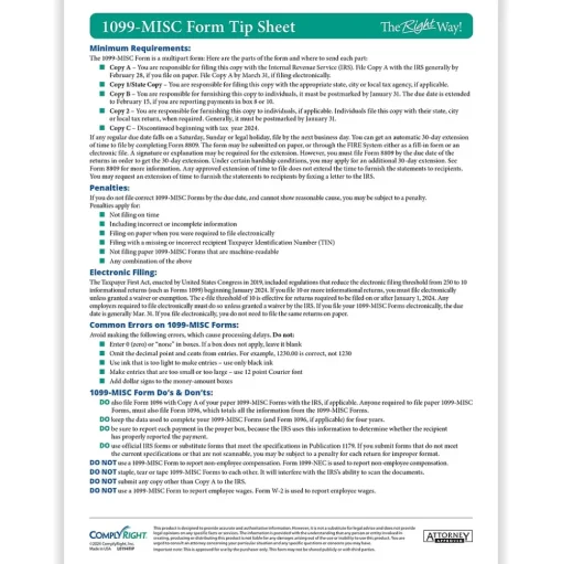 ComplyRight Tax Forms<TaxRight 2024 1099-MISC Tax Form Tax Form Set with Envelopes, 4-Part, 25/Pack (SC6103E25)