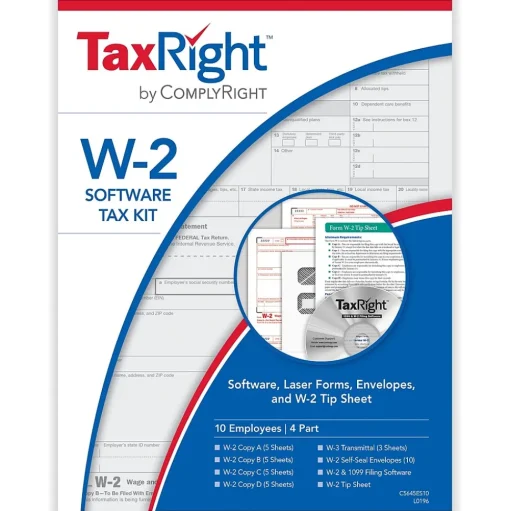ComplyRight Tax Forms<TaxRight 2024 W-2 Tax Form Tax Forms, Envelopes, TipSheet & Software, 4-Part, 10/Pack (SC5645ES10)