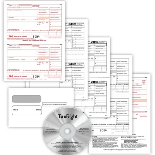 ComplyRight Tax Forms<TaxRight 2024 W-2 Tax Form Tax Forms, Envelopes, TipSheet & Software, 4-Part, 10/Pack (SC5645ES10)
