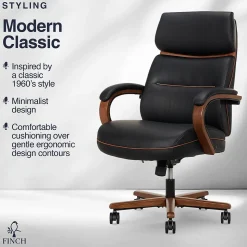 Finch Office Chairs<NEO TWO Ergonomic Vegan Leather/Wood Swivel Executive Chair, Black (52373-BLK)