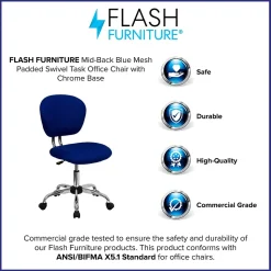 Flash Furniture Office Chairs<Beverly Armless Ergonomic Mesh Swivel Mid-Back Padded Task Office Chair, Blue (H2376FBLUE)