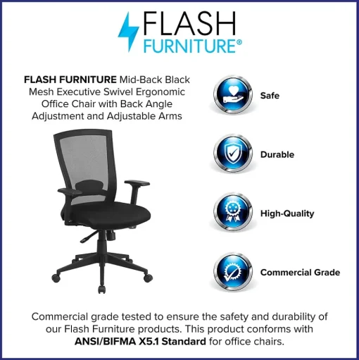 Flash Furniture Office Chairs<Cleo Ergonomic Mesh Swivel Mid-Back Executive Office Chair, Black (HL0004K)