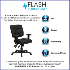 Flash Furniture Office Chairs<Cole Ergonomic LeatherSoft Swivel Mid-Back Task Office Chair, Black (GO1574BKA)