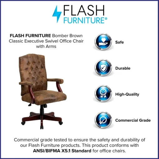 Flash Furniture Office Chairs<Derrick Microfiber Swivel Executive Office Chair, Bomber Brown (802BRN)