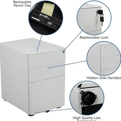 Flash Furniture File Cabinets<3-Drawer Cabinet, Legal & Letter Files, White, 21" (HZCHPL01W)