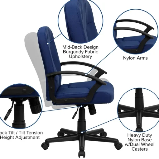 Flash Furniture Office Chairs<Garver Fabric Swivel Mid-Back Executive Office Chair, Navy (GOST6NVYFAB)