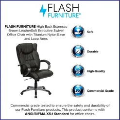 Flash Furniture Office Chairs<Hansel Ergonomic LeatherSoft Swivel High Back Executive Office Chair, Espresso Brown (BT9088BRN)