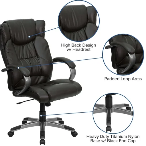 Flash Furniture Office Chairs<Hansel Ergonomic LeatherSoft Swivel High Back Executive Office Chair, Espresso Brown (BT9088BRN)