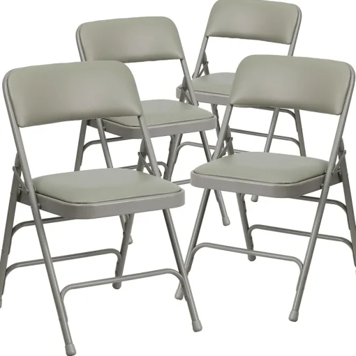 Flash Furniture Folding & Stacking<HERCULES™ Curved Triple Braced Vinyl Armless Folding Chair, Gray, 4/Pack