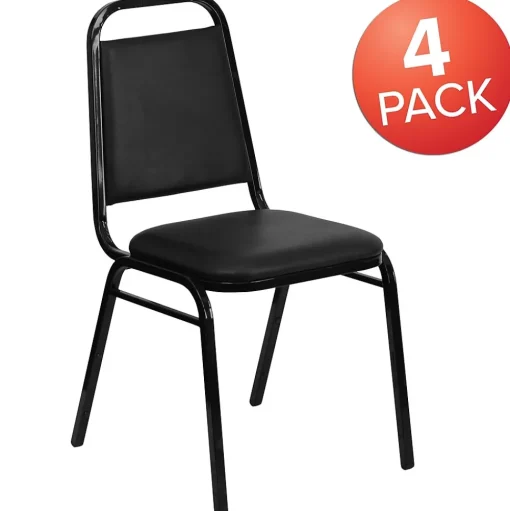 Flash Furniture Folding & Stacking<HERCULES Series Vinyl Banquet Stacking Chair, Black, 4 Pack (4FDBHF2BKVYL)