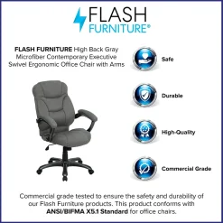 Flash Furniture Office Chairs<Jessie Ergonomic Microfiber Swivel High Back Executive Office Chair, Gray (GO725GY)