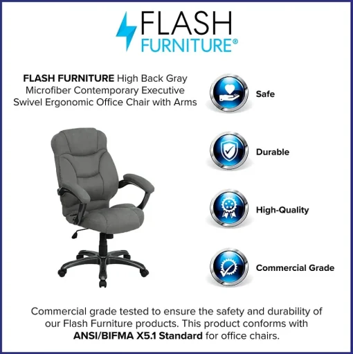Flash Furniture Office Chairs<Jessie Ergonomic Microfiber Swivel High Back Executive Office Chair, Gray (GO725GY)