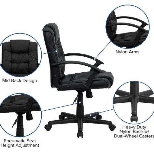 Flash Furniture Office Chairs<Lindon LeatherSoft Swivel Mid-Back Task Office Chair, Black (GO937MBKLEA)