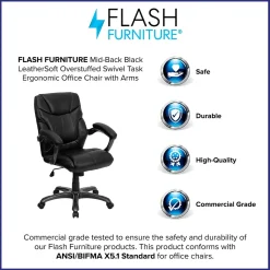Flash Furniture Office Chairs<Megan Ergonomic LeatherSoft Swivel Mid-Back Overstuffed Task Office Chair, Black (GO724MBKLEA)