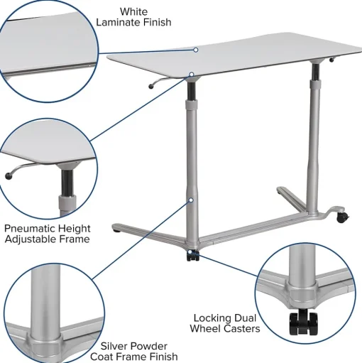 Flash Furniture Standing Desks<Merritt 37"W Rectangular Adjustable Standing Computer Desk, Light Gray (NANIP61)