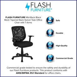 Flash Furniture Office Chairs<Norris Ergonomic Mesh Swivel Mid-Back Tapered Back Task Office Chair, Black (LFW95ABK)