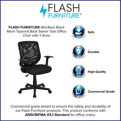Flash Furniture Office Chairs<Norris Ergonomic Mesh Swivel Mid-Back Tapered Back Task Office Chair, Black (LFW95ABK)