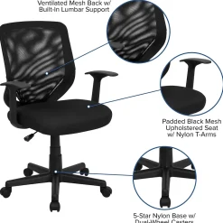 Flash Furniture Office Chairs<Norris Ergonomic Mesh Swivel Mid-Back Tapered Back Task Office Chair, Black (LFW95ABK)