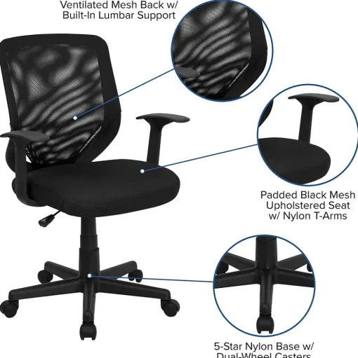 Flash Furniture Office Chairs<Norris Ergonomic Mesh Swivel Mid-Back Tapered Back Task Office Chair, Black (LFW95ABK)