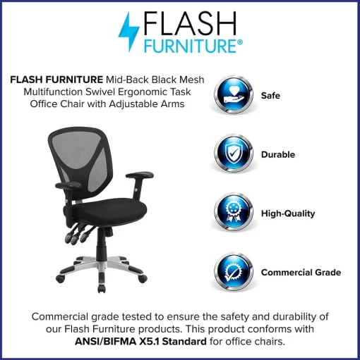Flash Furniture Office Chairs<Sam Ergonomic Mesh Swivel Mid-Back Multifunction Task Office Chair, Black (GOWY89)