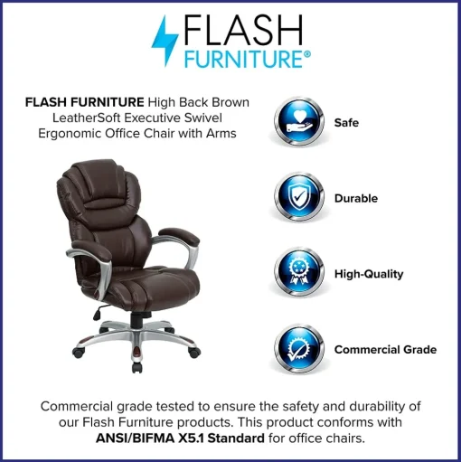 Flash Furniture Office Chairs<Stella Ergonomic LeatherSoft Swivel High Back Executive Office Chair, Brown (GO901BN)