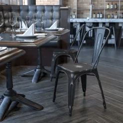 Flash Furniture Folding & Stacking<Tenley Metal Stacking Chair, Distressed Black (ET3534BK)