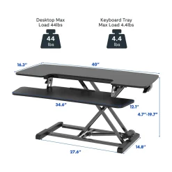 FlexiSpot Standing Desks<M7 Series 40"W Manual Rectangular Adjustable Standing Desk Converter, Black (M7-E-40B)