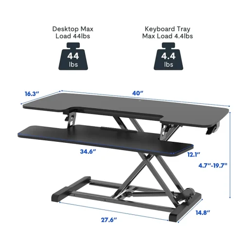 FlexiSpot Standing Desks<M7 Series 40"W Manual Rectangular Adjustable Standing Desk Converter, Black (M7-E-40B)