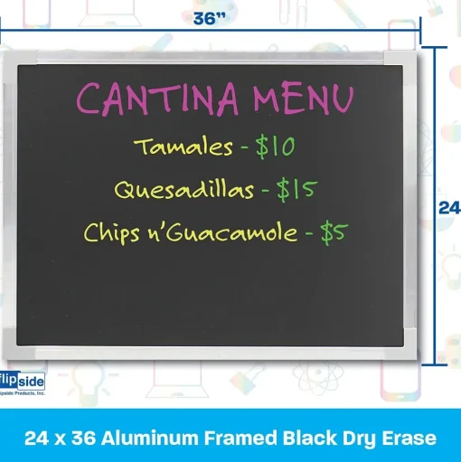 Flipside Dry Erase<Dry-Erase Blackboard, Aluminum Frame, 24" x 36" (17931)