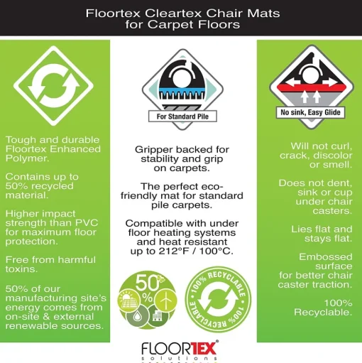 Floortex Chair Mats<Evolutionmat Carpet Chair Mat, 48" x 51", Designed for Standard-Pile Carpet, Clear Enhanced Polymer (ECO114851EP)