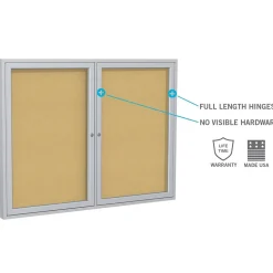 Ghent Bulletin<4' H x 5' W Enclosed Natural Cork Bulletin Board with Satin Frame, 2 Door (PA24860K)