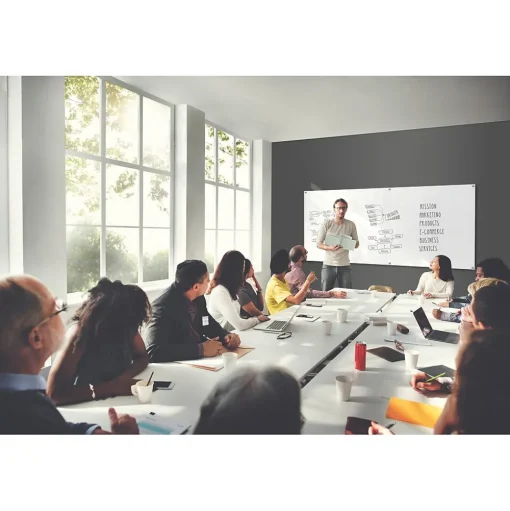 Ghent Dry Erase<Harmony 4'H x 6'W Magnetic Glass Whiteboard with Square Corners, White (HMYSM46WH)
