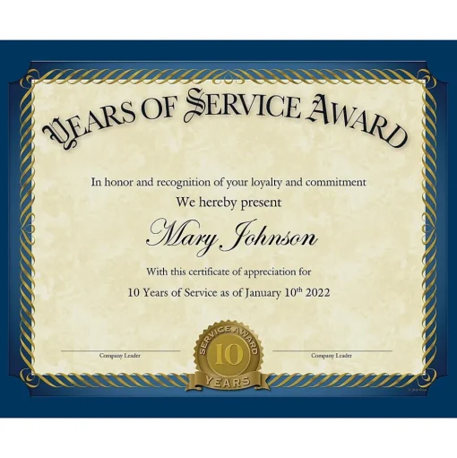 Great Papers Awards & Certificates<Years of Service Certificates, 8.5" x 11", 20/Pack (2015113KIT)