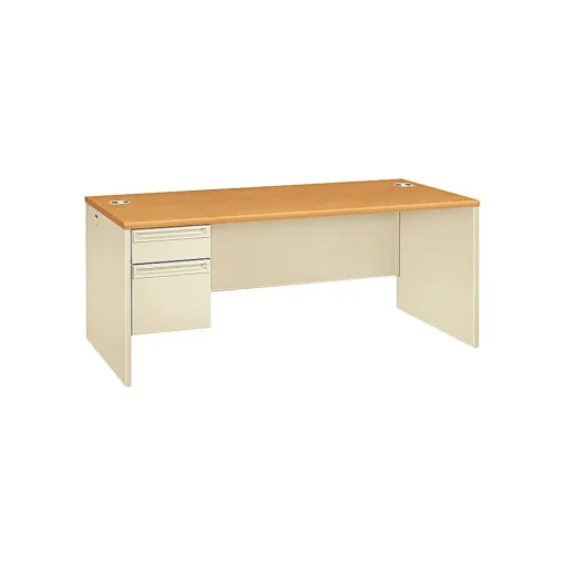 HON Computer Desks<38000 Series 72"W Left-Pedestal Desk, Harvest/Putty (38294LCL)