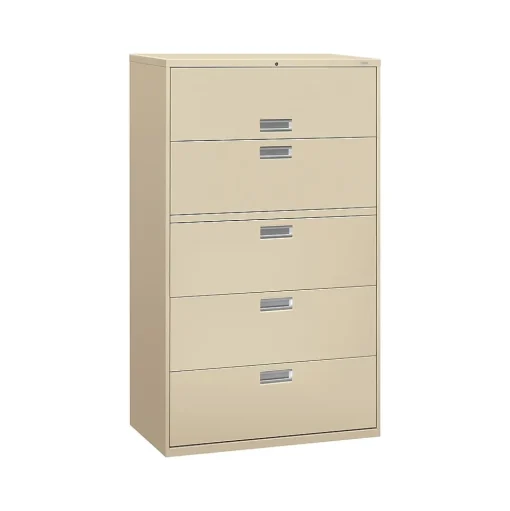 HON File Cabinets<Brigade 600 Series 5-Drawer Lateral File Cabinet, Locking, Letter/Legal, Putty/Beige, 42"W (H695.L.L)