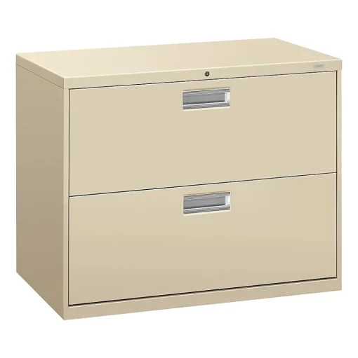 HON File Cabinets<Brigade 600 Series 2-Drawer Lateral File Cabinet, Locking, Letter/Legal, Putty/Beige, 36"W (H682.L.L)
