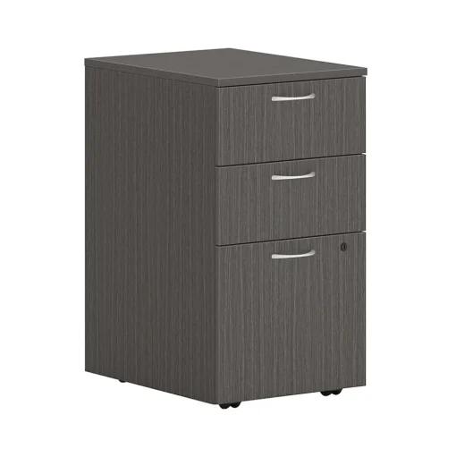 HON File Cabinets<Mod 3-Drawer Mobile Vertical File Cabinet, Letter/Legal Size, Lockable, 28"H x 15"W x 20"D, Slate Teak (PLPMBBFLS1)