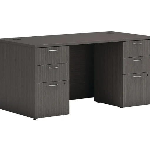 HON Computer Desks<Mod 60"W Double-Pedestal Desk, (HLPLDS6030BBFLS1)