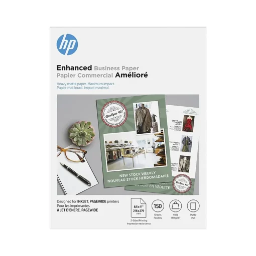 HP Multipurpose Paper<Enhanced Business Inkjet 8.5" x 11" Multipurpose Paper, 40 lbs., 150 Sheets/Pack (9ZE20A)