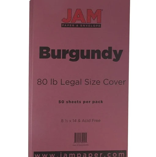 JAM Paper Card Stock<80 lb. Cardstock Paper, 8.5" x 14", Burgundy, 50 Sheets/Pack (64429495)
