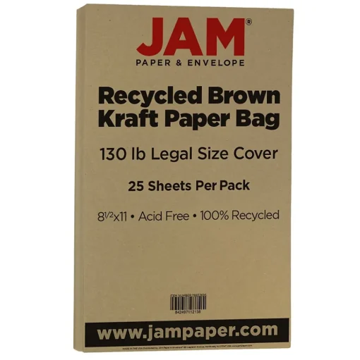 JAM Paper Card Stock<Extra Heavyweight Cardstock Paper, 130 lbs., 8.5" x 14", Brown Kraft, 25 Sheets/Pack (78832697)