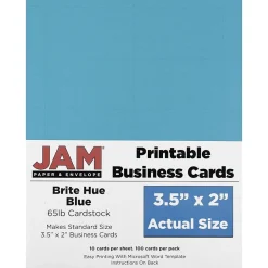 JAM Paper Business Cards<® Printable Business Cards, 3 1/2 x 2, Blue, 100/Pack (22128333)