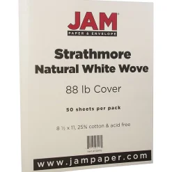 JAM Paper Card Stock<Strathmore 80 lb. Cardstock Paper, 8.5" x 11", Natural White, 50 Sheets/Pack (301115)