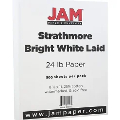 JAM Paper Resume Paper<® Strathmore 24lb Paper, 8.5 x 11, Bright White Laid, 500 Sheets/Ream (300420B)
