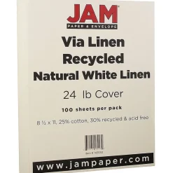JAM Paper Resume Paper<® Strathmore 24lb Paper, 8.5 x 11, Natural White Linen, 100 Sheets/Pack (143530)